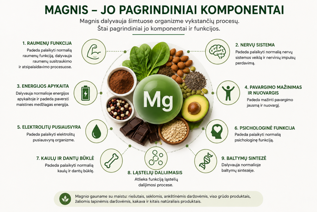 magnis · magnis organizmui · magnio nauda · magnio papildai · koks magnis geriausias · magnio formos · magnio trūkumas · magnis raumenims · magnis nervų sistemai