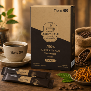 TIENS Cordy Cafe Robust be cukraus – tirpi kava su kordicepsu, goji, reishi ir ženšeniu