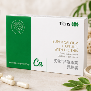 TIENS Super Calcium su lecitinu – maisto papildas su kalciu, sojų lecitinu, vitaminais C, E, B1, B12, folio rūgštimi ir taurinu. 20 kapsulių.