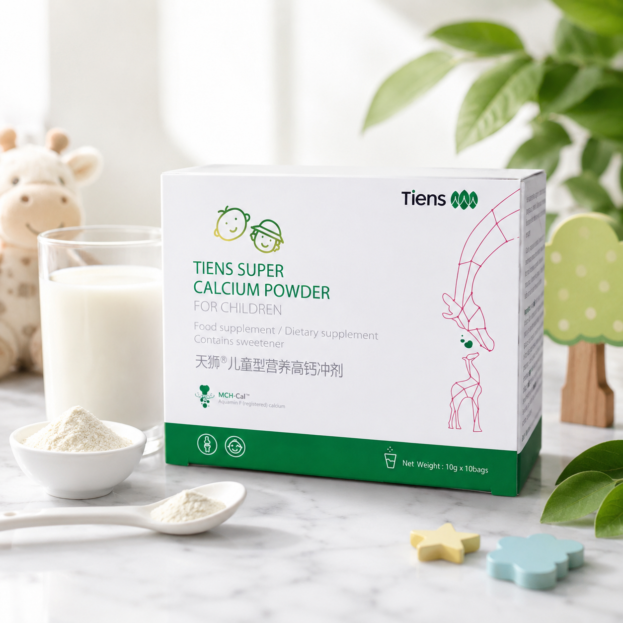 TIENS Super Calcium Powder vaikams – kalcio milteliai su vitaminais, 10 pakelių