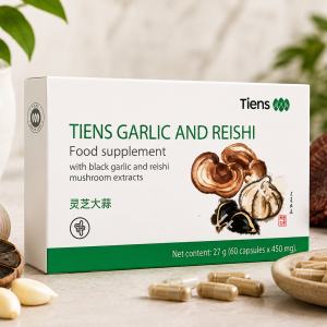 TIENS Garlic and Reishi – maisto papildas su juodojo česnako ir reishi ekstraktais. 375 mg juodojo česnako ir 300 mg reishi ekstrakto 3 kapsulėse.